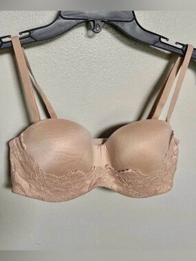 Victoria's Secret Convertible T-Shirt Bra Lace Trim Nude Tan Size 34B